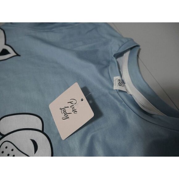 Light Blue & White Dogs Furry Friends Crewneck Short Sleeve Tee S - Picture 8 of 8